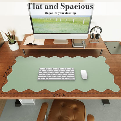 iCasso Pink Leather Desk Mat,Extra Large Scalloped Mouse Pad for Desktop,Waterproof PU Nail Table Mat,Cute Keyboard Mats for Women Girl,Non-Slip Desk Cover Mat for Office Home Dorm