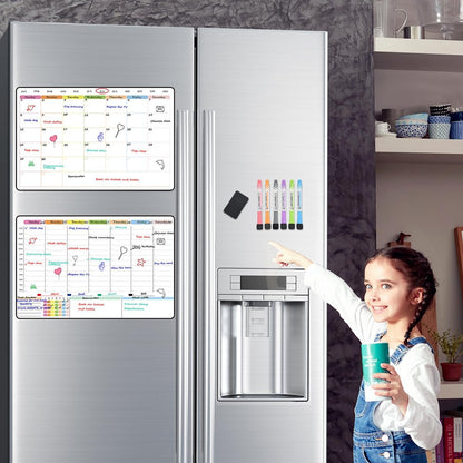 POPRUN Magnetic Fridge Calendar, 16.9"x11" Weekly Schedule Whiteboard, Dry Erase Board for Family Planning & Organization, Ideal for Home, School, Office