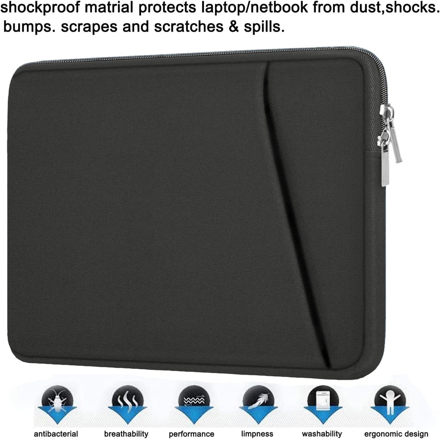 Laptop Sleeve, Durable Briefcase Shockproof Protective Case, Handbags Portable Laptop Bag for 15.6 inch HP Dell Asus Lenovo Notebook Computer with Front Pocket, Black