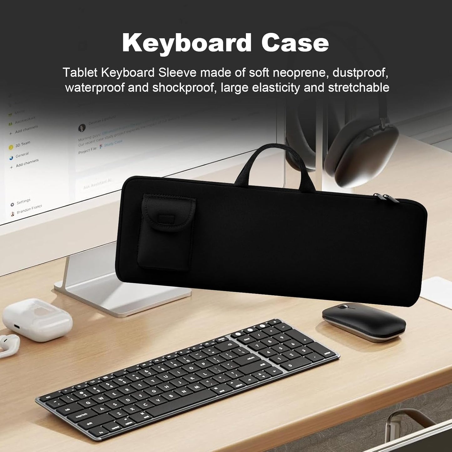 Keyboard Sleeve Travel Case for Logitech MK250 Wireless Keyboard Mouse Combo,Rugged Neoprene Construction Zipper Mouse Storage and Cable Storage Pouch(Black)