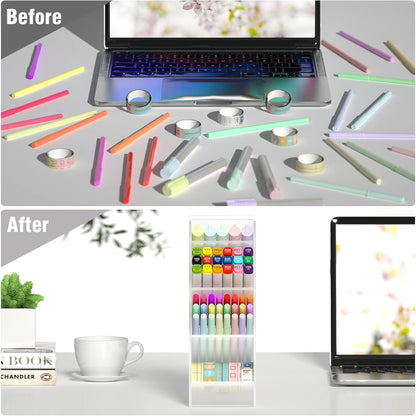Asten Pen Holder, Pencil Holder for Desk, Pen Organizer for Office, School, Desktop, Large Capacity Pen Storage Organizer with 5 Compartment for Pens, Markers, Makeup Brush, Cosmetics (Clear, 3 Pack)