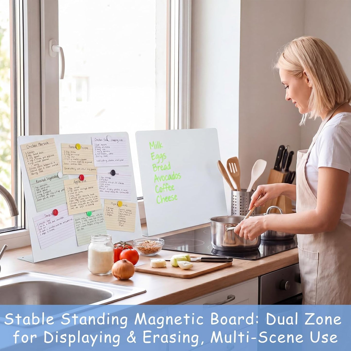 Geyoga 2 Pack Magnetic Bulletin Board with Stand, 16 x 12 Inch Black Magnet Display Board for Memo, Menu, Notes, Photos, for Kitchen Countertop, Office Desk, School