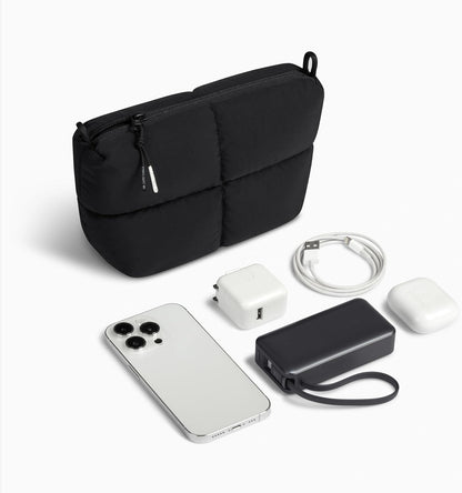 Comfyable Puffy Electronics Organizer Travel Case, Cute Tech Pouch for Women Men, Cable Storage Bag for Charger, Phone, Power Bank, Cord, Compact Tech Accessories Pouch, Rice