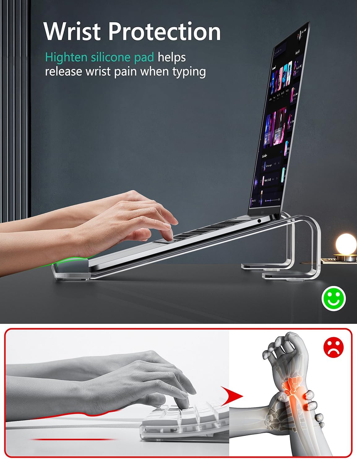 JCZT Clear Acrylic Laptop Stand for Desk, with Wrist Rest, Ergonomic Detachable Mount Compatible with 10-17'' All Laptops Such as MacBook Air Pro/HP/Dell/Lenovo