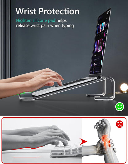 JCZT Clear Acrylic Laptop Stand for Desk, with Wrist Rest, Ergonomic Detachable Mount Compatible with 10-17'' All Laptops Such as MacBook Air Pro/HP/Dell/Lenovo