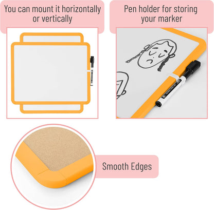Mr. Pen- Dry Erase Board, 14” x 11” with a Black Dry Erase Marker, White Frame, Small Mini White Board for Students, Fridge, Wall, Locker, Includes Double Sided Tapes
