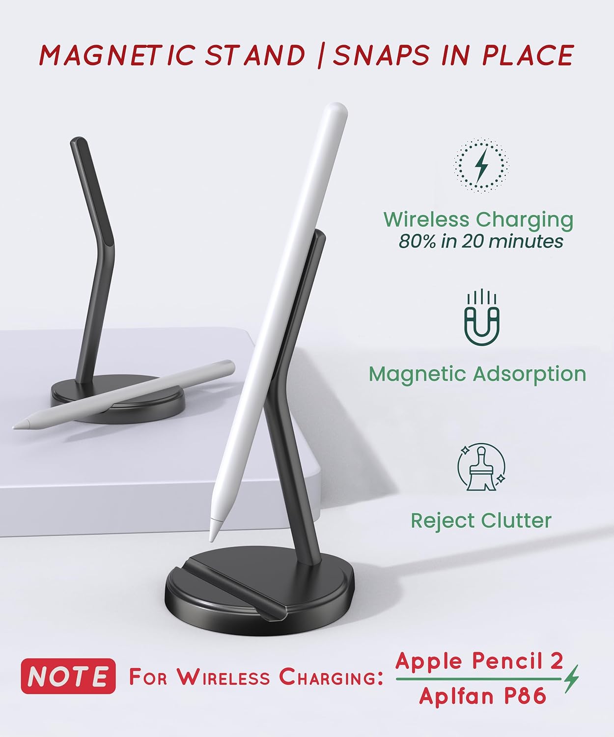 Magnetic Charger Stand for Apple Pencil 2nd Generation Only: Elegant 2-in-1 Wireless Charging Stand & Groove Holder for iPad Pencil 2nd Gen–Perfect Charging, Storage, and Desktop Decor Partner