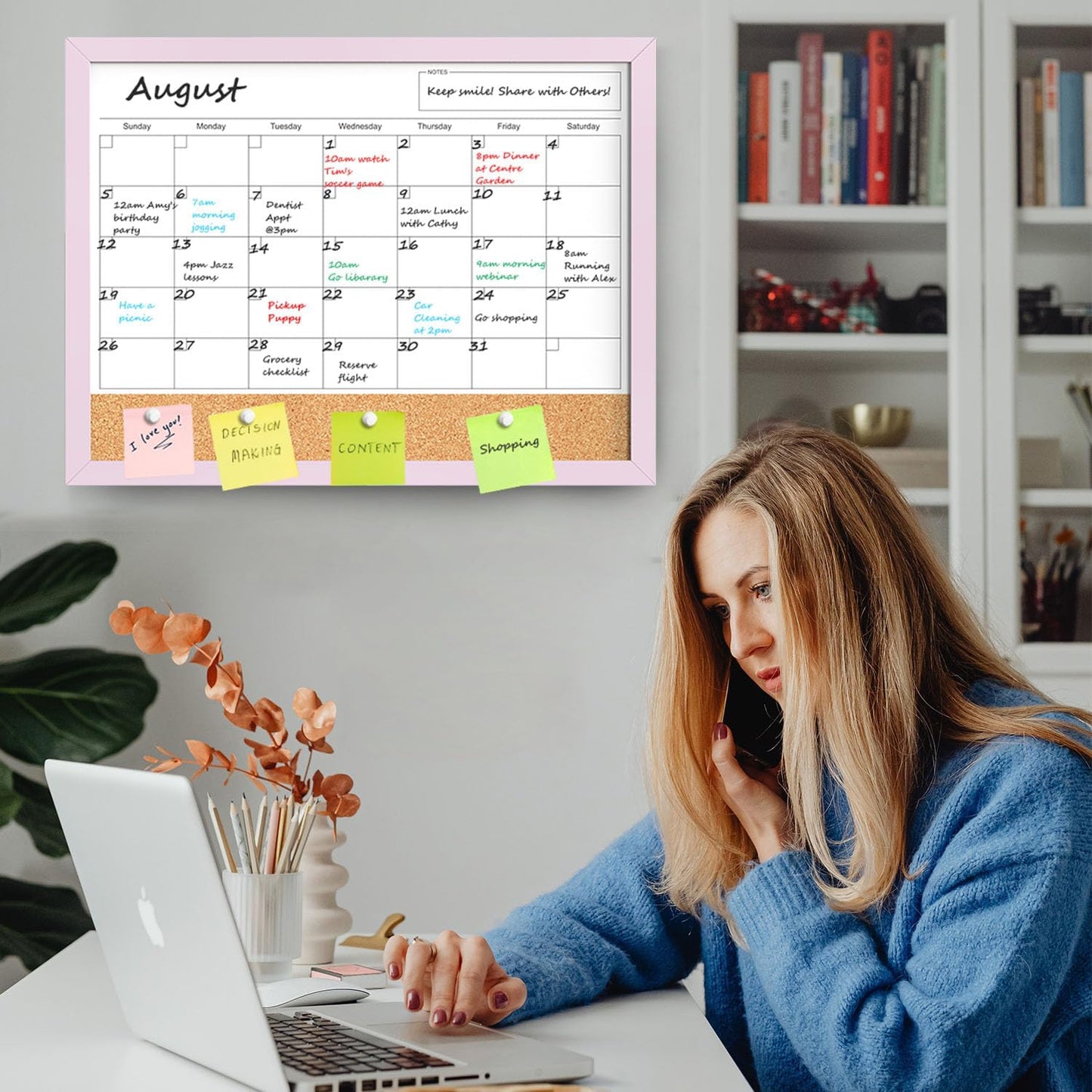 Calendar Whiteboard for Wall, TANKEE 17x13 Inches Whiteboard Calendar Cork Board Combo, Small Magnetic White Board with Wood Framed, Hanging Dry Erase Board for Kitchen Home Office School Planner