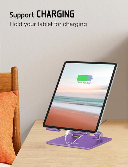 Aoviho Tablet Stand Holder for Desk, Adjustable Aluminum Desk Accessories, Stable Desktop Stand for Office Home,Compatible with iPad Pro Air Mini, Samsung Tablets, Rose Gold