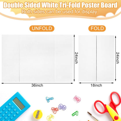 2 Pack Trifold Poster Board 36" x 24", White Corrugated Project Boards for Science Fairs, School Projects, Event Displays