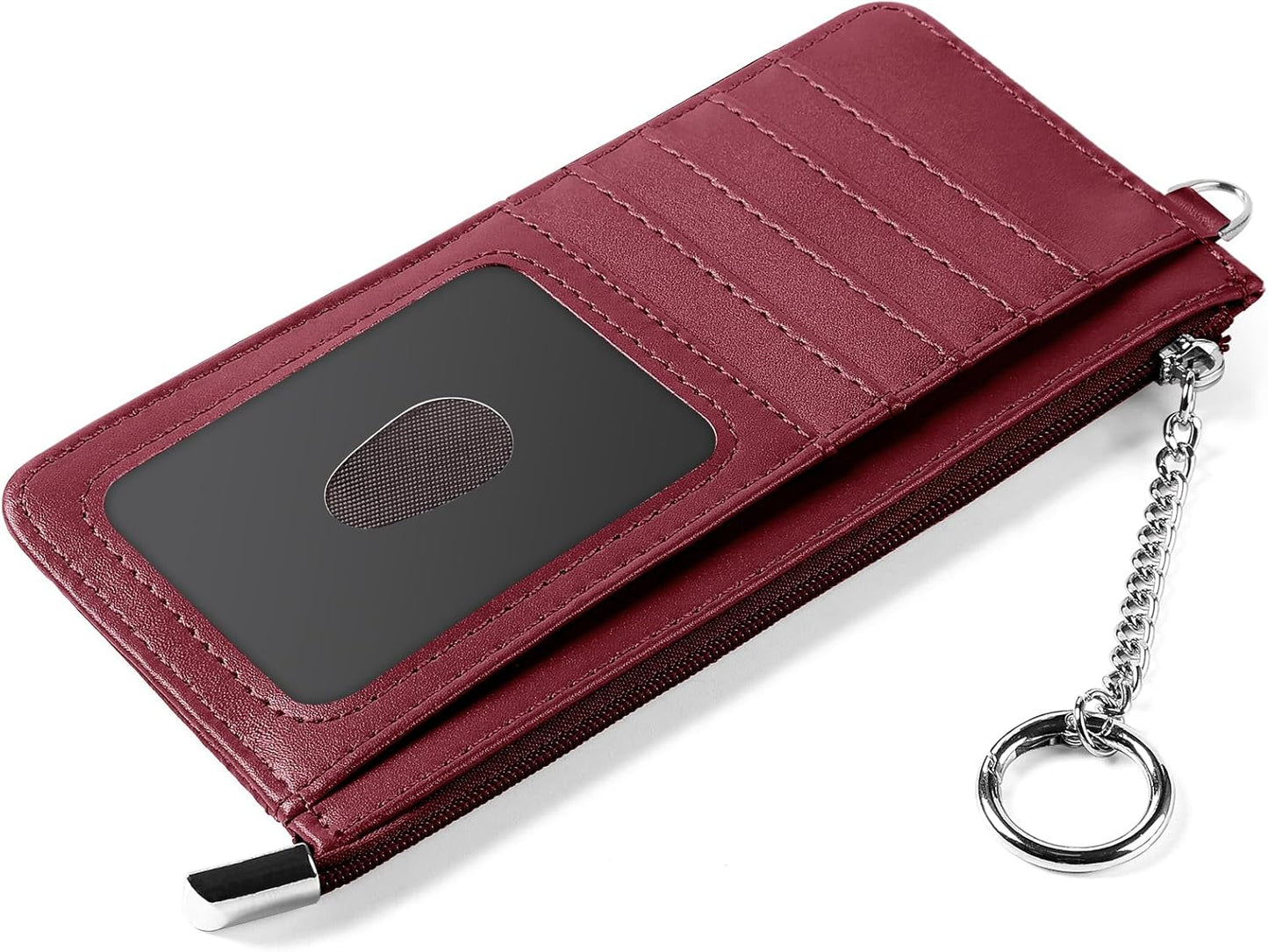 RFID Blocking Slim Credit Card Holder Wallet with Zipper Money Pocket & Keychain, Slim Airtag Wallet for Men Women