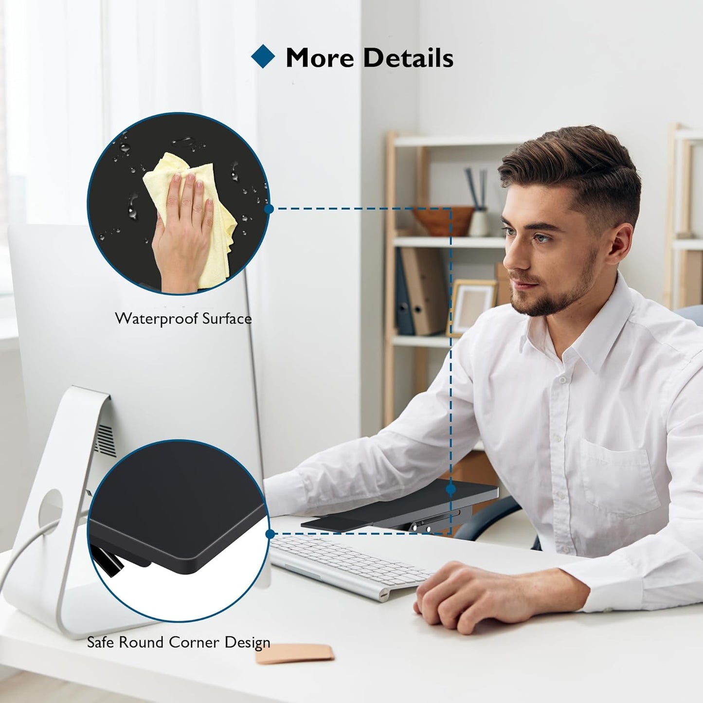BONTEC Desk Extender Tray, 11.8"x5.9" Table Mount Arm Wrist Rest Shelf, 90°Foldable Elbow Support, Clamp on Computer Arm Rest for Desk, Office & Home Use, Durable & Easy to Install, Black Carbon Fiber