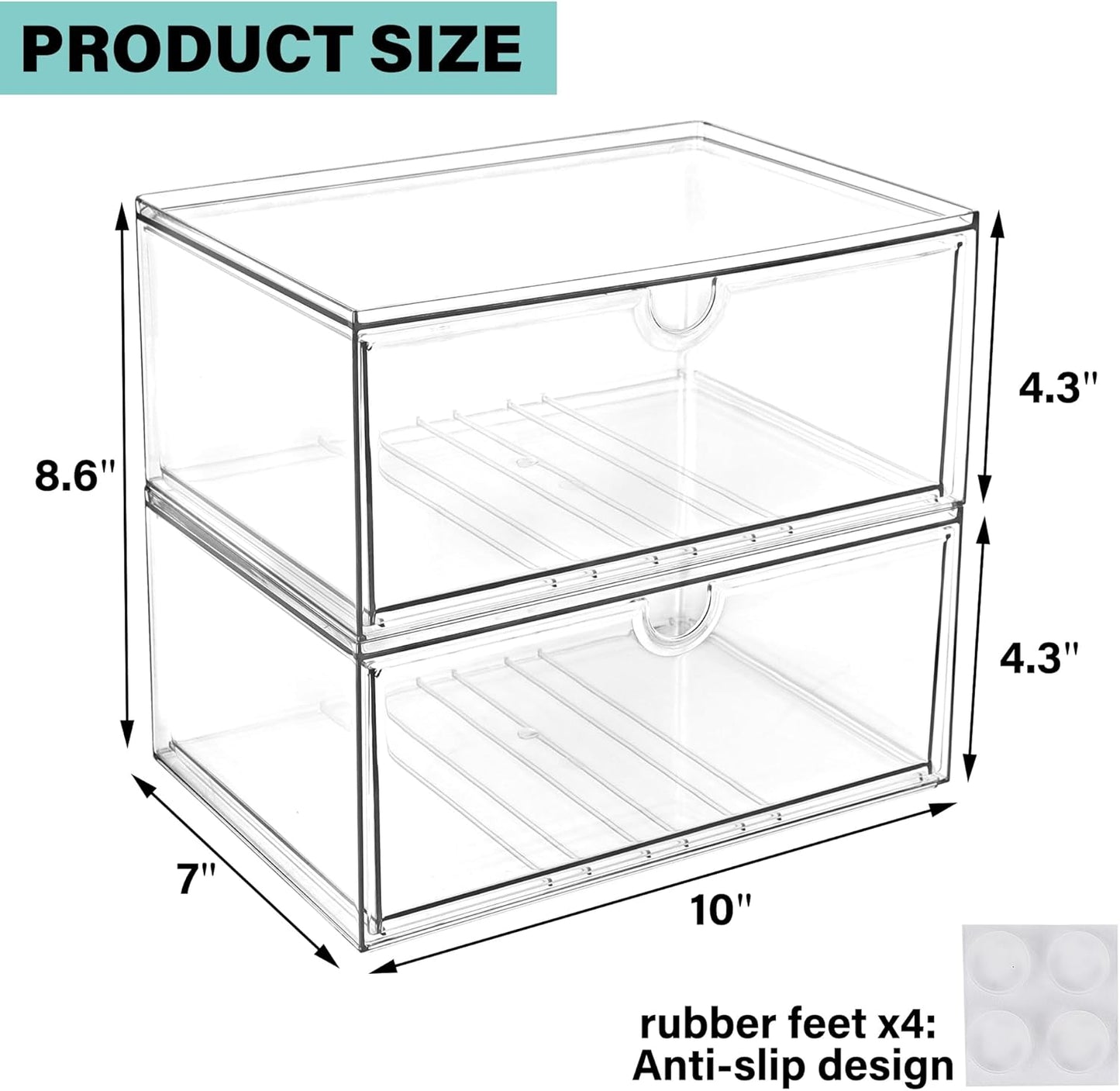 Prsildan Acrylic Drawer Makeup Organizer with 6 Drawers (Not for Baby Bottle), Set of 2 Office Desk Organizers Accessories, Clear Stackable Storage Drawers for Vanity, Craft (Largest Drawer 4" Tall)
