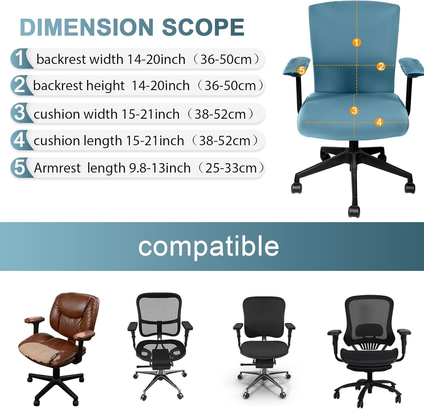 Tallew 4 Pcs Office Chair Covers Set Computer Universal Protective Stretchable Chair Seat Covers Desk Armrest Cover Pads Office Cushion Backrest for Rotating(Regular,Black)