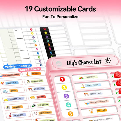 Chore Chart for Kids, Checklist Planning Board with Sliders, 19 Personalizable Sheets and Magnetic Marker, ADHD Tools for Kids to Do List Routine Chart Visual Schedule Board with Stand