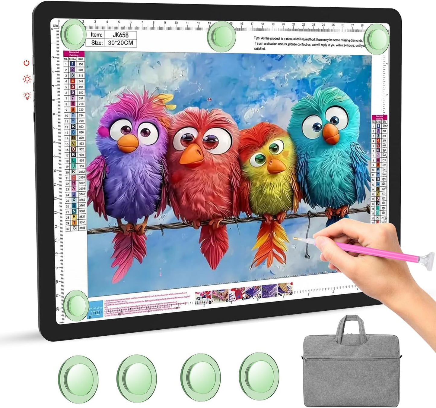 Rechargeable A3 Light Pad with Carry Bag, High-Brightness Tracing Light Box with 6 Levels of Brightness, Side Physical Buttons & 3 Colors, Wireless Light Board for Diamond Painting, Drawing, Sketching
