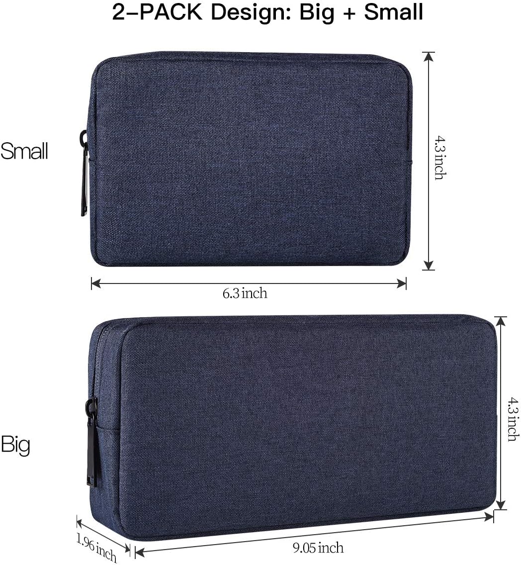 imComor Universal Electronics Accessories Case, 2-Pack Portable Soft Carrying Case Bag Wire Cable Organizer for Hard Drive, Power Adapter, Laptop Mouse, Cosmetics Kit, Small+Big-Black