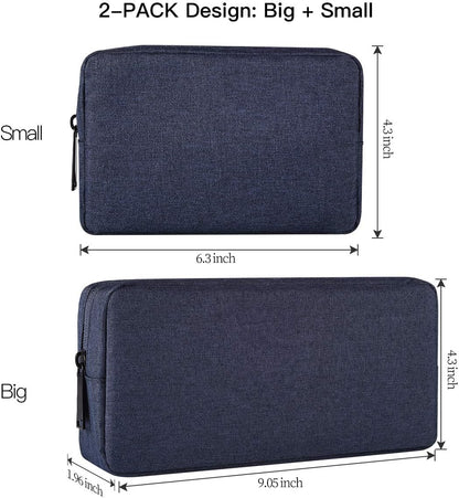 imComor Universal Electronics Accessories Case, 2-Pack Portable Soft Carrying Case Bag Wire Cable Organizer for Hard Drive, Power Adapter, Laptop Mouse, Cosmetics Kit, Small+Big-Black