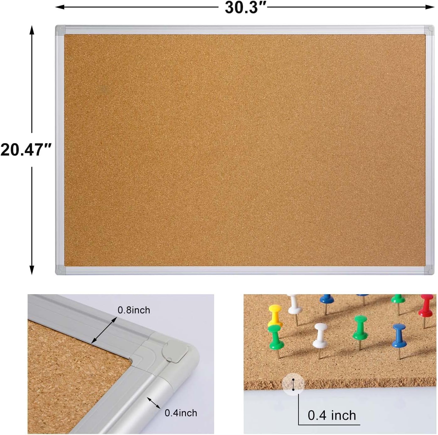 Bulletin Board 36 x 48, Silver Aluminium Framed 4x3 Large Wall Mounted Cork Office Notice Pin Board