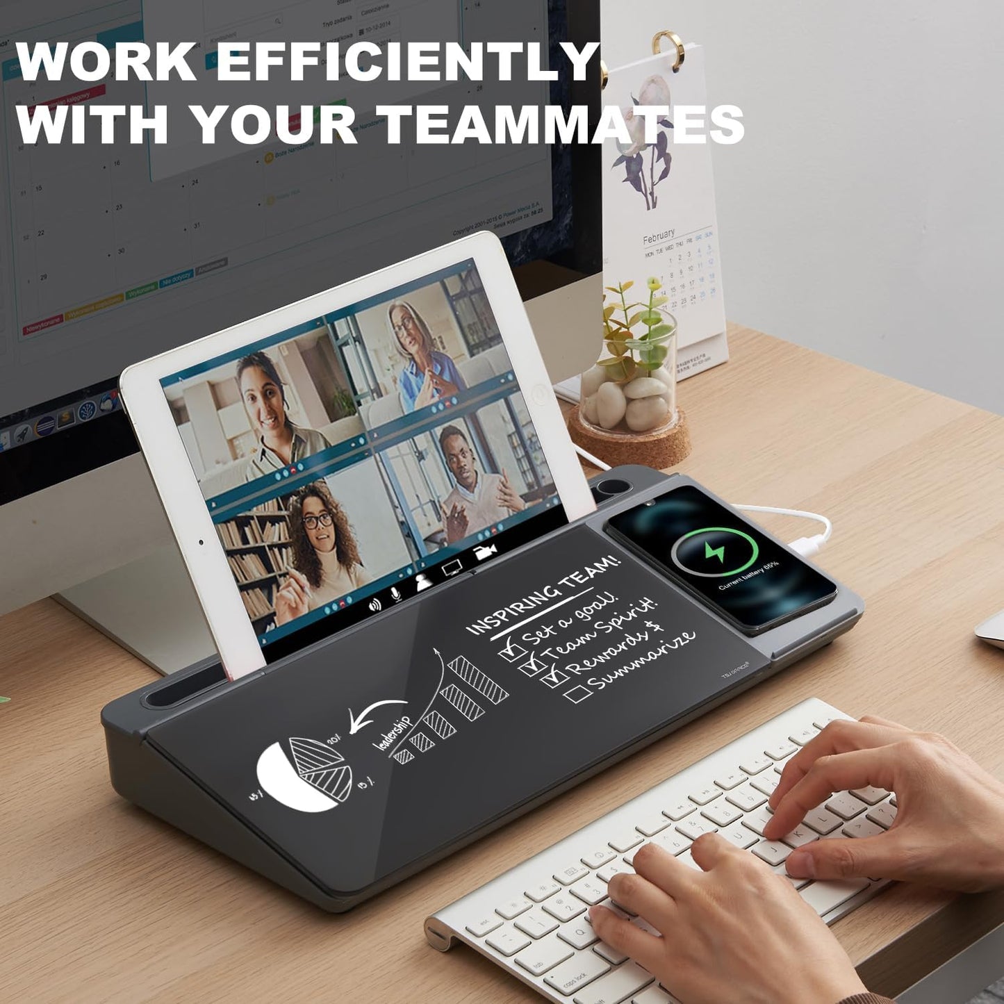 TSJ OFFICE Small Desktop Whiteboard -Glass Dry Erase Board Computer Keyboard Stand White Board Surface Pad with Drawer, Desk Organizers with Accessories for Office, Home, School Supplies - White