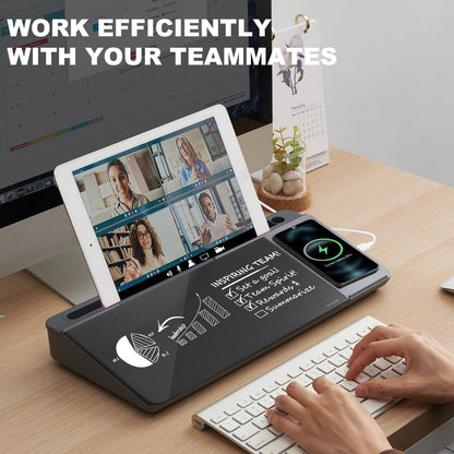 TSJ OFFICE Small Desktop Whiteboard -Glass Dry Erase Board Computer Keyboard Stand White Board Surface Pad with Drawer, Desk Organizers with Accessories for Office, Home, School Supplies - White