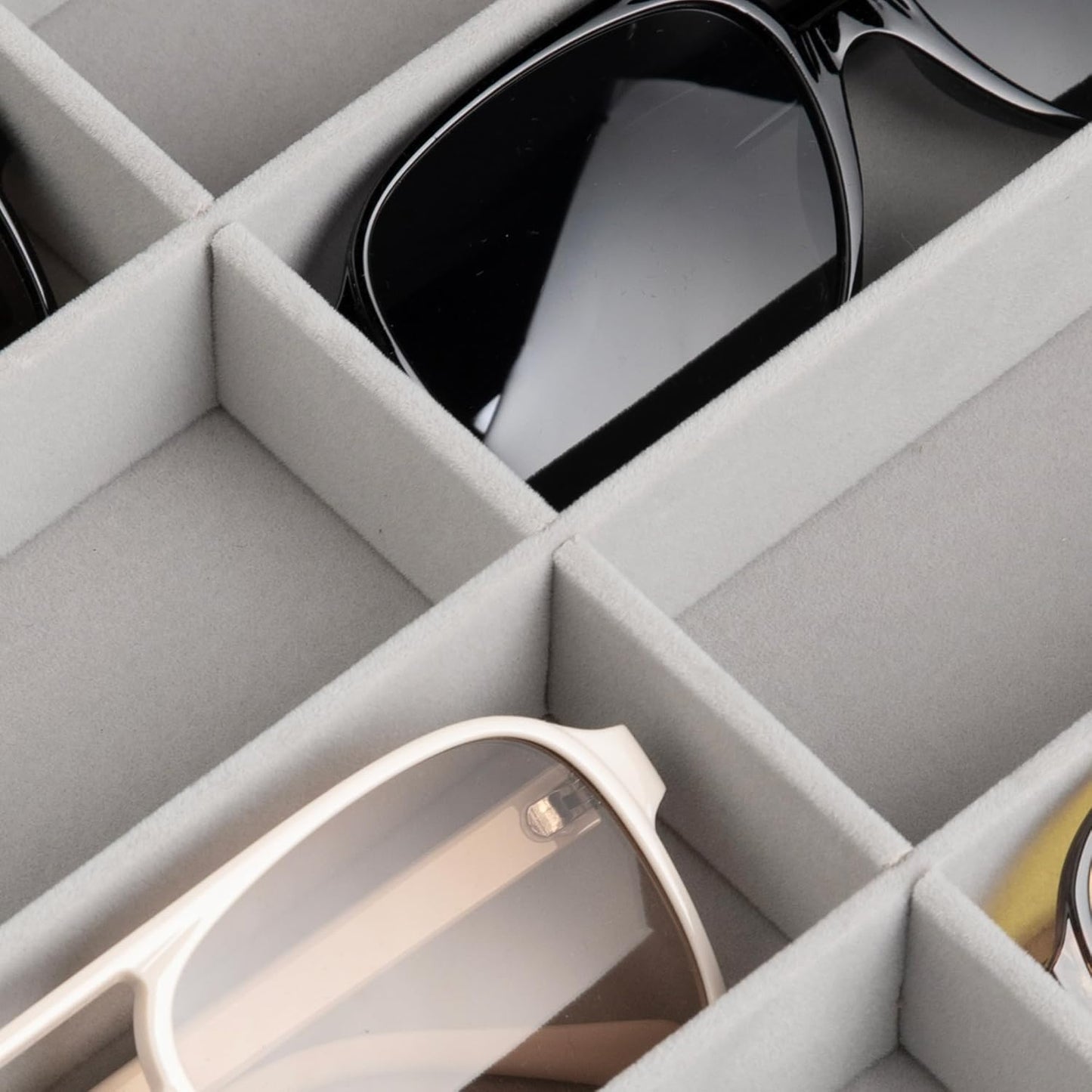 Frebeauty Sunglass Organizer,Velvet Glasses Organizer,8-Slot Sunglasses Tray for Drawer, Men's/Women's Sunglasses Box, Glasses Holder for Watch Stackable Eyeglass/Eyewear Display Tray(Beige)