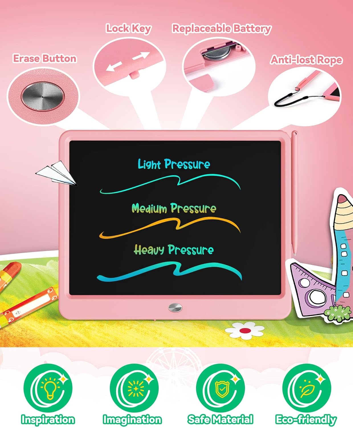 KOKODI 12 Inch LCD Writing Tablet with Anti-Lost Stylus, Erasable Doodle Board Colorful Toddler Drawing Pad, Car Travel School Games Toys for 3 4 5 6 7 8 Kids, Birthday Gift for Girls Boys Adults Blue