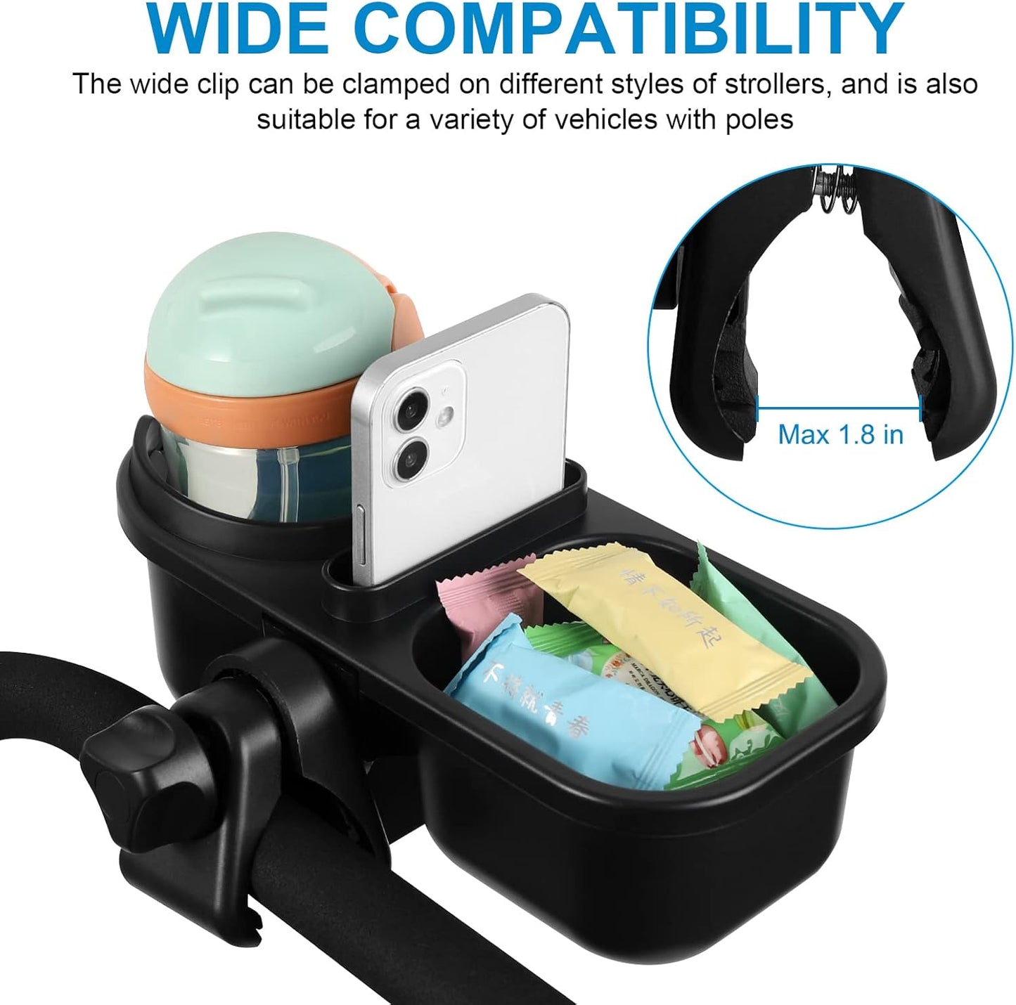 Accmor Stroller Cup Holder, Universal Cup Holder for Uppababy Nuna Doona Strollers, Bottle Drinks Holder for Wheelchair, Walker, Bike, Scooter