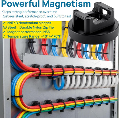 225 Pieces Magnetic Cable Ties Set, 25 Magnetic Zip Tie Mounts with 200 Cable Ties, Strong Wire Holder Cables Management, Multipurpose Electrical Cord Holders Organizer (22mm)