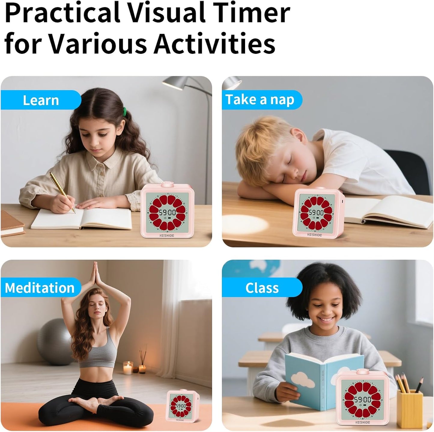 Visual Timer for Kids and Adults,LCD Digital 60-Minute Countdown Timer Silent Classroom Timer, Time Management Tool for Home, School, or Work
