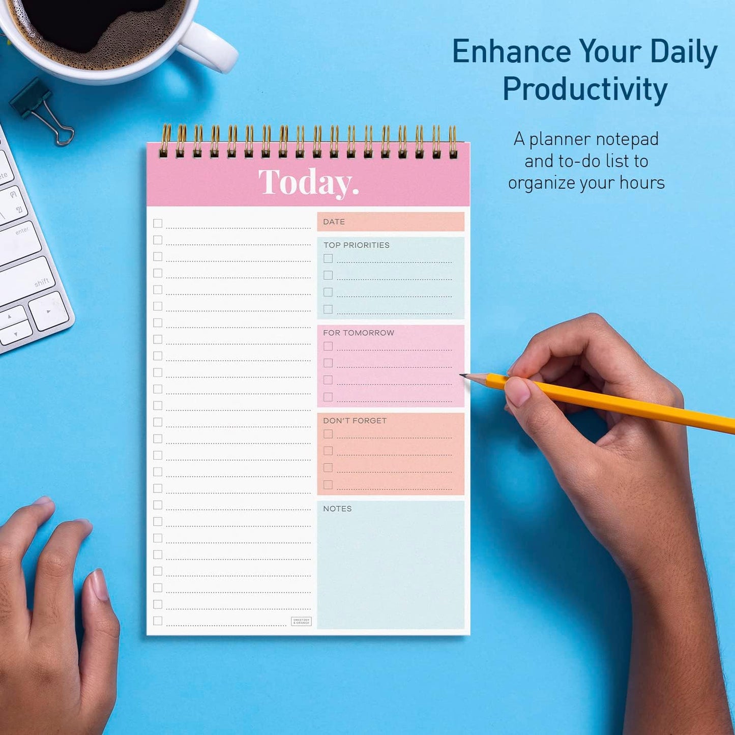 Sweetzer & Orange Daily & Weekly To Do List Notepad – Undated Work Planner & Organizer with Wish List Section, 52-Sheet Coiled Task Pad for Productivity – MAUVE To Do List Notebook for Work