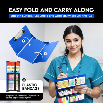 Nursing Clipboard Foldable with Medical Edition Cheat Sheets, 3 Layers Aluminum Foldable Clipboard for Nursing, Notepad for Students, Nursing School Essentials (Black)