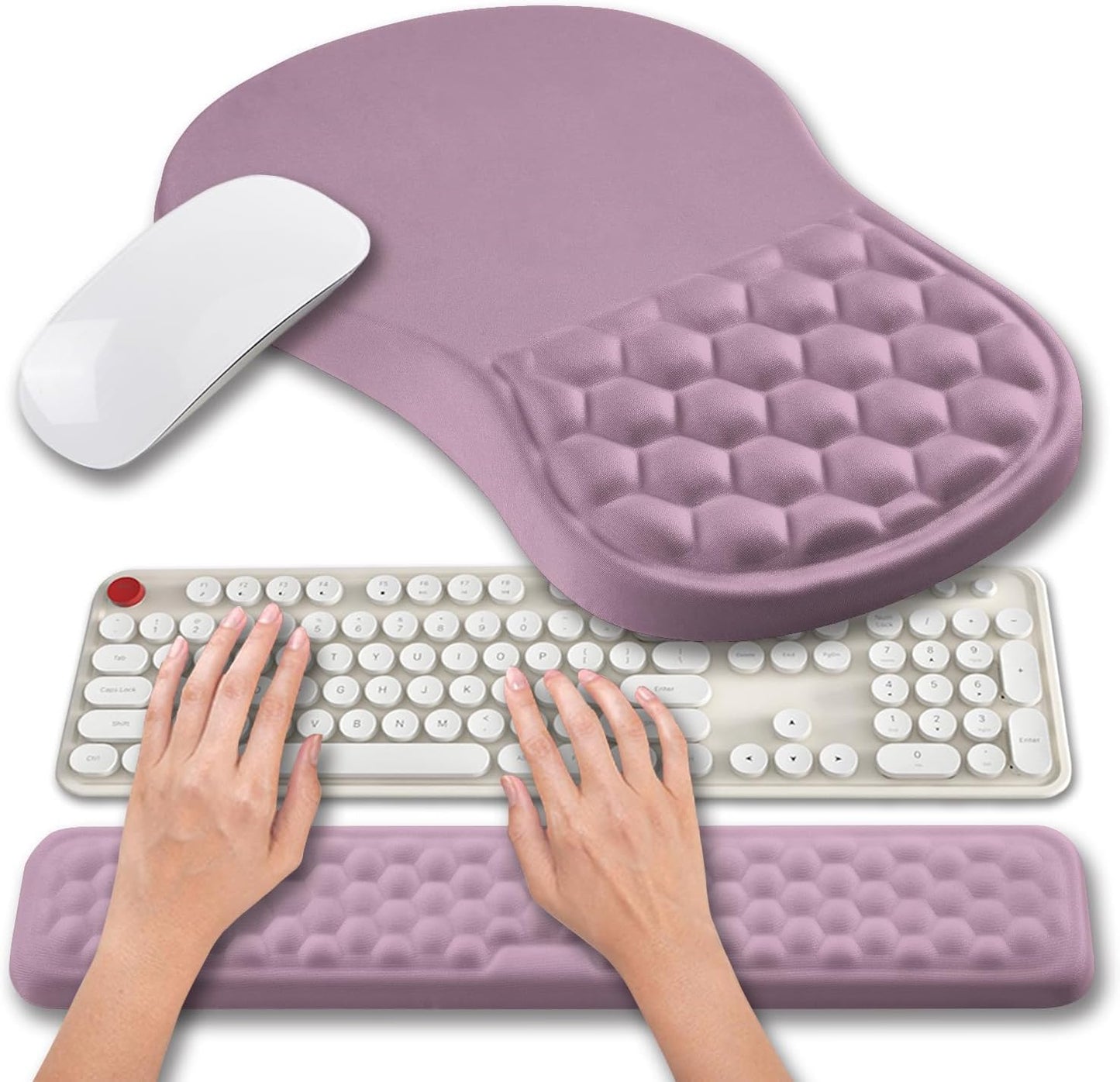 Hokafenle 2 in 1 Ergonomic Mouse Pad Wrist Support & Wrist Rest for Computer Keyboard Set, with Relieve Carpal Tunnel Pain Massage Bulge and Full Memory Gel Design (2In1 Set, Black)