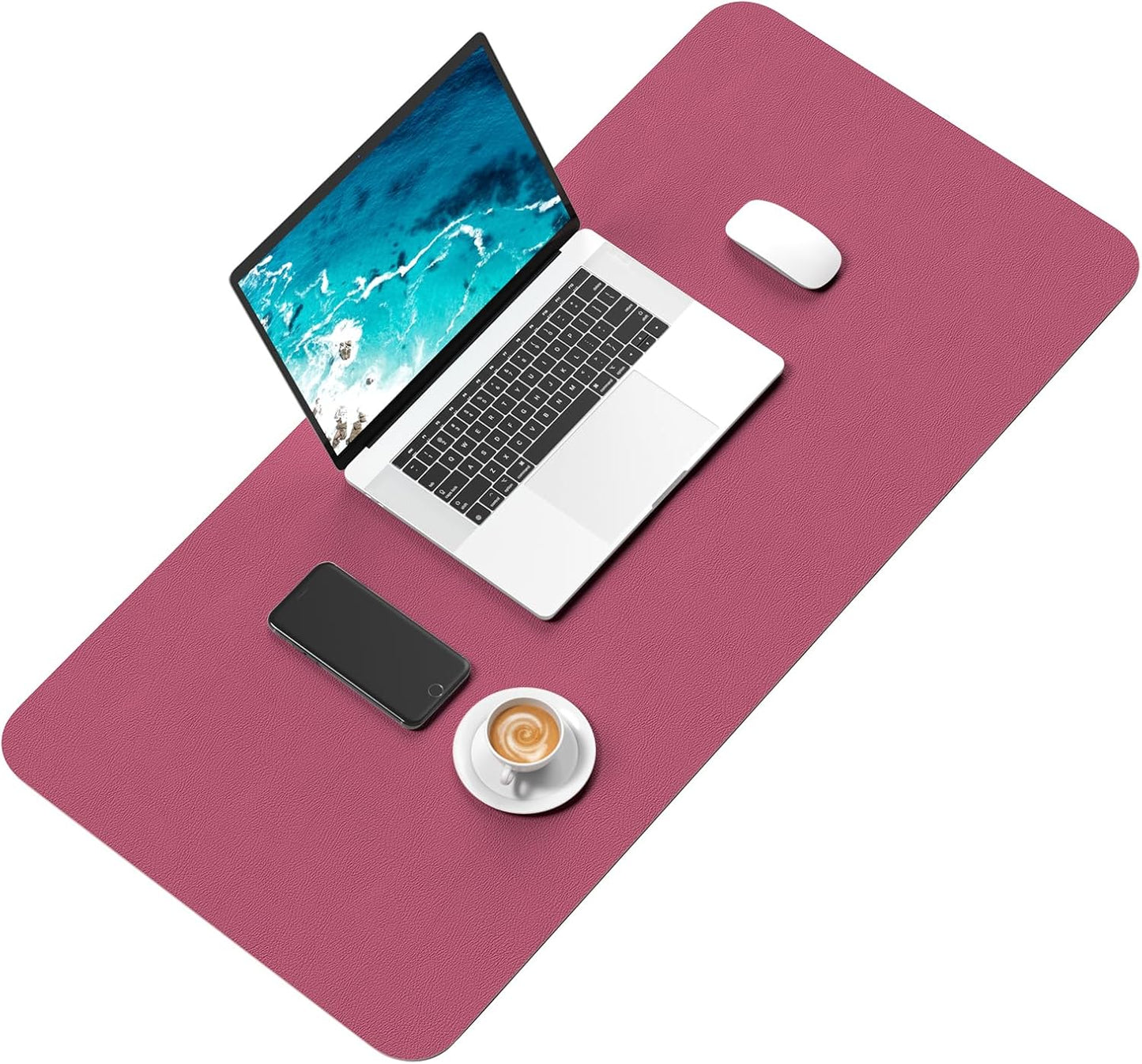 Hsurbtra Desk Pad, 23.6" x 13.8" PU Leather Desk Mat, M Extended Mouse Pad, Waterproof Desktop Blotter Protector, Non-Slip Ultra Thin Small Laptop Keyboard Writing Mat for Office Home, Pink
