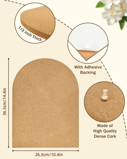 Okydoky 12mm Thick Arch Cork Board, 10.4in x 14.4in Self-Adhesive Pin Board,1 PC for Home Office Décor