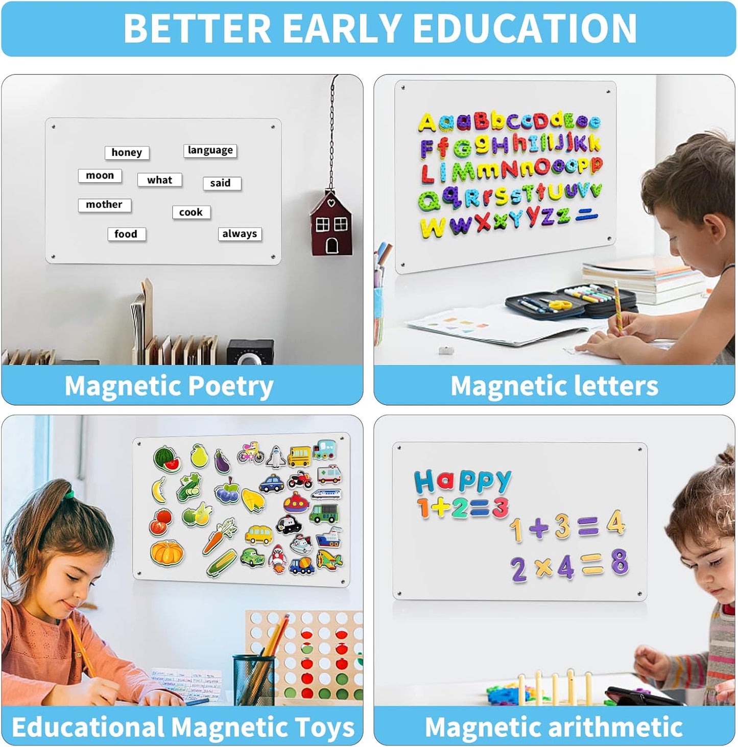 2Pack Magnetic Board,17.1" x 11.8" Magnet Display,for Magnets and Bulletin Board,Suitable for Wall, Refrigerator, Compartment, Cabinet etc,Comes with Dual Lock Tape for Easy Hanging (Silver)