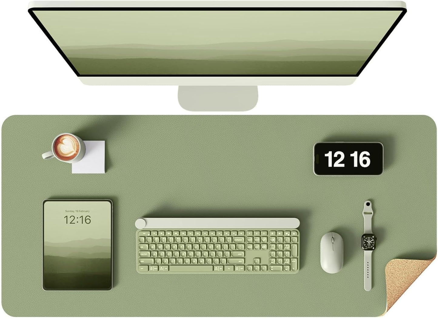 YSAGi Double-Sided Desk Pad, 31.5"x15.7"Leather Desk Mat, Eco Cork Desk Pad Protector,Large Mouse Pad,Waterproof Desk Blotter for Office/Home(Coffee)