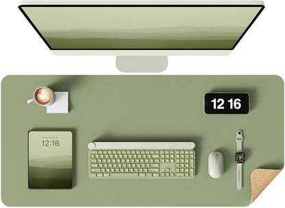 YSAGi Double-Sided Desk Pad, 31.5"x15.7"Leather Desk Mat, Eco Cork Desk Pad Protector,Large Mouse Pad,Waterproof Desk Blotter for Office/Home(Coffee)