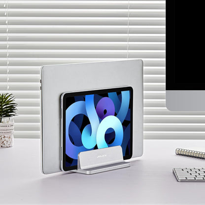 JARLINK Vertical Laptop Stand Holder, Aluminum Double Desktop Stand Holder with Adjustable Dock (Up to 17.3 inch), Compatible with MacBook, Surface, Chromebook, and Gaming Laptops, Silver