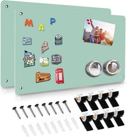 2Pack Black Magnetic Board,17.5" x 11.4" Magnet Bulletin Board to Display Magnetic Notes, Poetry, Photos, Suitable for Wall, Refrigerator, Cabinet etc, Come with 8 Pcs Dual Lock Tape and Screws