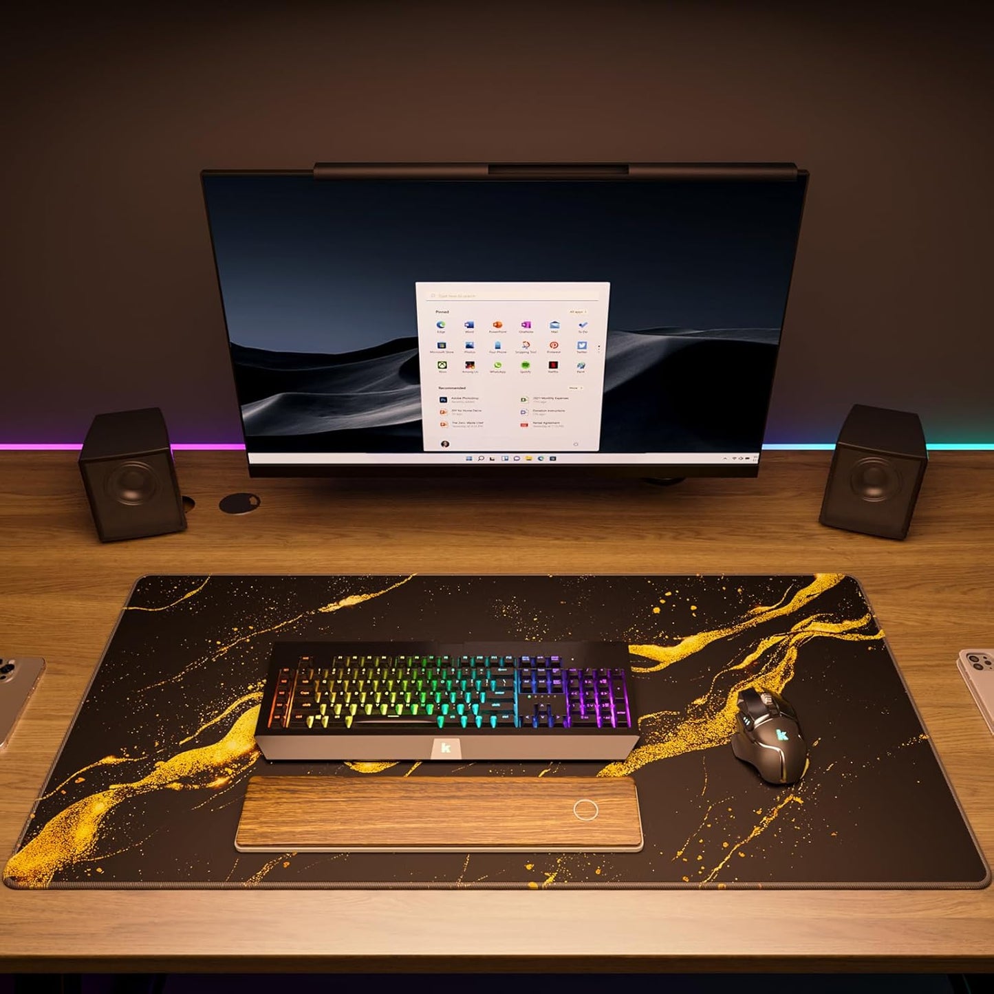 KTRIO Large Gaming Mouse Pad Desk Mat, Superior Micro-Weave Cloth for Precise Mouse Control, Non-Slip Rubber Base, Stitched Edges, Water-Resistant, for Gamer, Office & Home, 31.5" x 11.8" inches