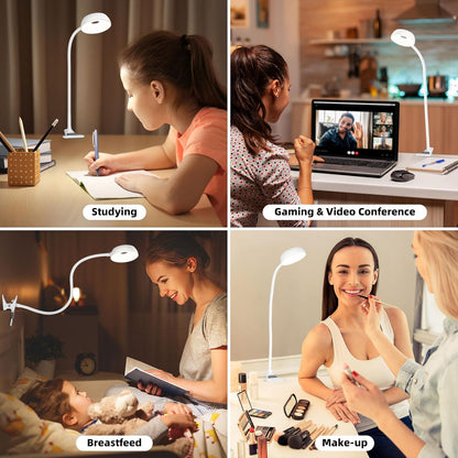 LiFMIRA Reading Light for Beds Headboards, Clip on Light LED Reading Book Light with Clamp Eye-Friendly Desk Lamp 3 Color Modes & 10 Brightness Flexible Reading Lights for Books in Bed Bedside Black