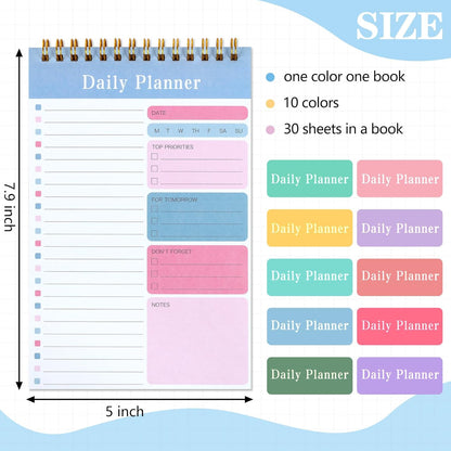 LABUK 10 Pack Daily To Do List Notebook 5" x 8" Daily Planner 30 Sheets Spiral to Do List Notebook for Classroom Office Plan Work Schedule Checklist