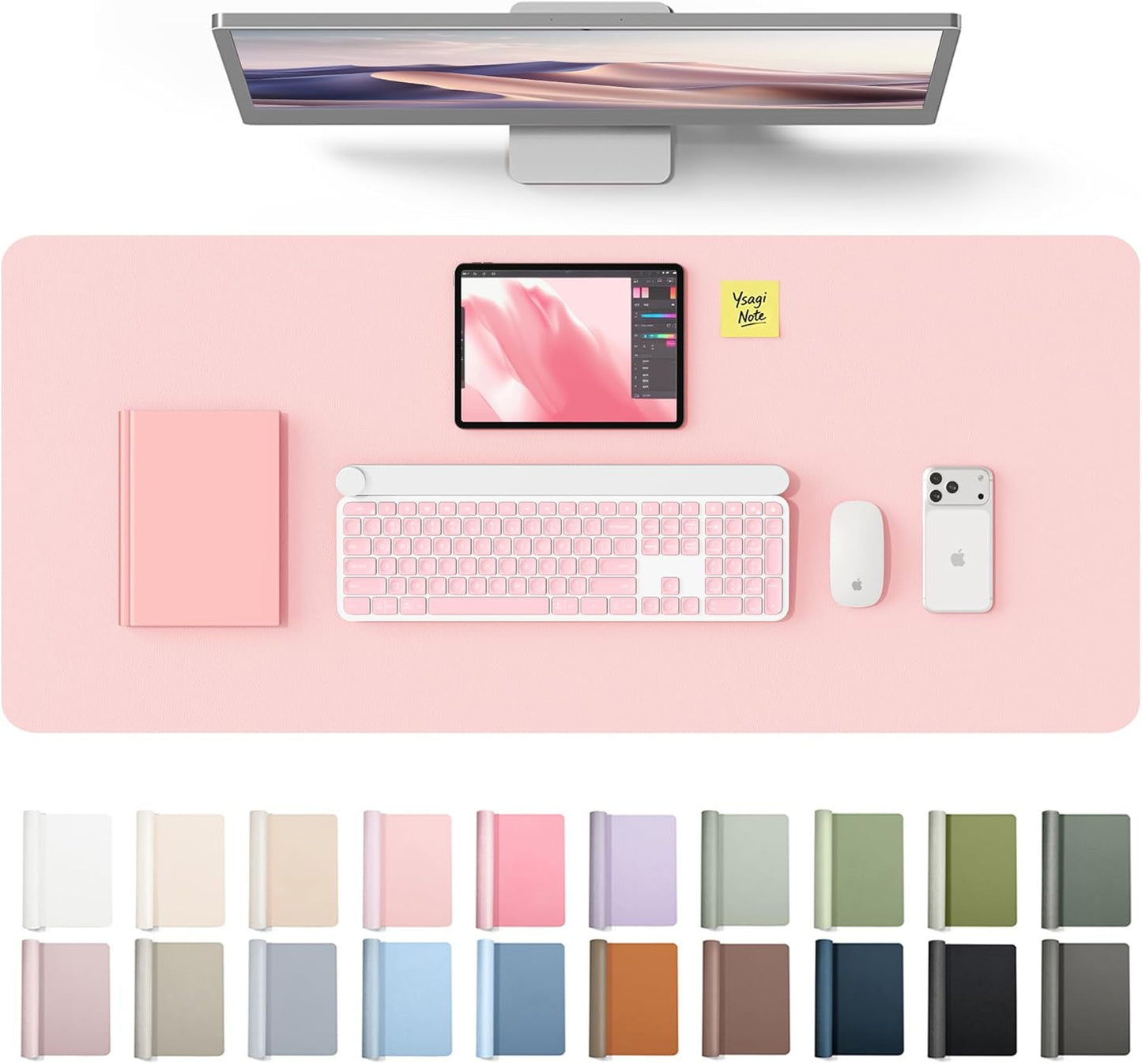 YSAGi Leather Desk Pad Protector, Large Mouse Pad, Non-Slip PU Leather Desk Blotter, Waterproof Writing Pad for Office and Home (31.5" x 15.8", Eggshell) - Colors B