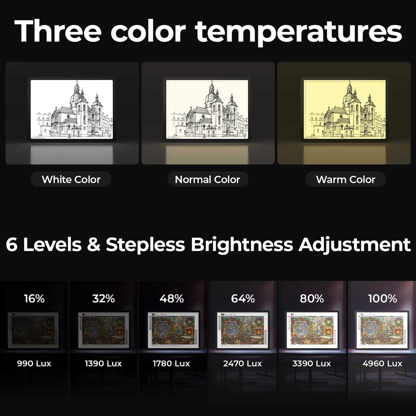 Heanolier Rechargeable A4 Light Board with Stand, 7100Lux Super Bright Magnetic Light Pad with Side Buttons, Wireless Light Box for Tracing, LED Light Table for Diamond Painting,Sketching,Drawing