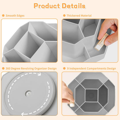 Cayxenful Pencil Pen Holder for Desk,9 Slots 360 Degree Rotating Desk Organizers,Desktop Storage Stationery Supplies Organizer, Cute Pencil Cup Pot For Office, School, Home(Black)