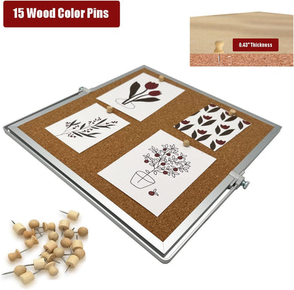 Desktop Cork Board, Double Sided Bulletin Board Message Board with 15 PCS Push Pins, Decorative Pin Board Perfect for Home School Office Decor
