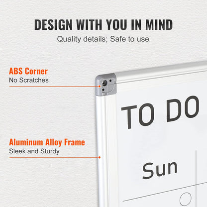 VEVOR Magnetic Glass Whiteboard, Dry Erase Board 36"x24", Wall-Mounted Large White Glassboard Frameless, with Marker Tray, an Eraser and 2 Markers, Black