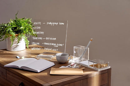 russell+hazel Acrylic Dry Erase Board and Marker, Memo Tablet for Desktop with Stand, Clear Acrylic, 12” x 6” x 11.5” (31384)
