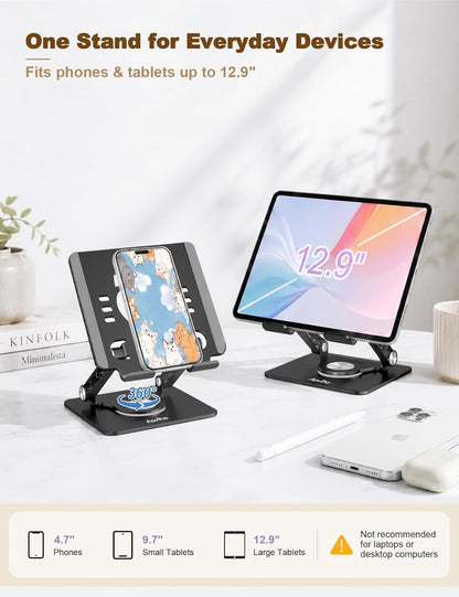 Aoviho Tablet Stand 360° Rotating Aluminum Holder - Adjustable, Portable & Foldable Monitors Stand for iPads, Compatible with 4-13.3" Tablets, Purple